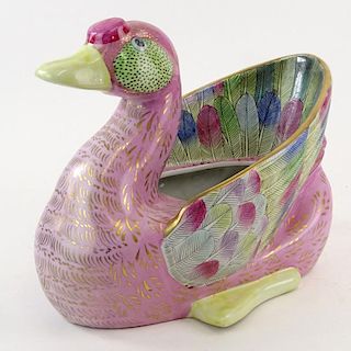 Chinese Porcelain Duck Jardinière Centerpiece. Unsigned. Light rubbing or in good condition. Measures 11-3/4" x 16". Shipping $65.00