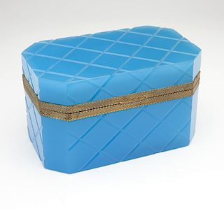 A large blue opaline cut-glass lidded box