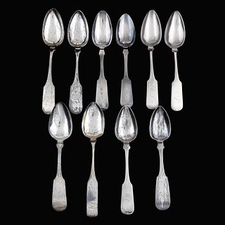 10 COIN SILVER TABLESPOONS, INCL. S. KIRK & SON