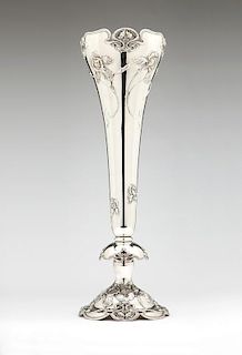 Art Nouveau sterling silver trumpet vase, Shreve