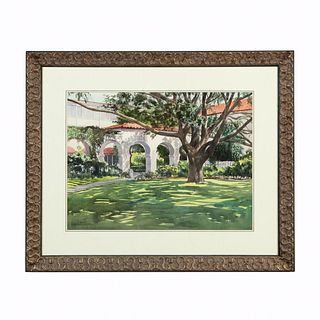 WYNDELL TAYLOR, CLOISTER AT SEA ISLAND WATERCOLOR