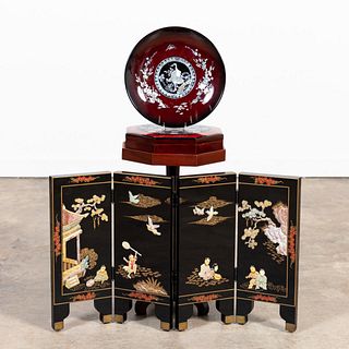 3 PCS, ASIAN BLACK LACQUERED DECORATIVE OBJECTS