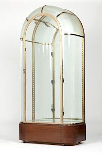 A French Art Deco brass and glass display case