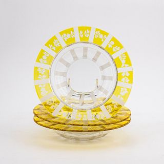 E. 20TH C. AMERICAN YELLOW RIM GLASS BOWLS, ETCHED