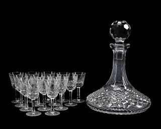 WATERFORD CRYSTAL CORDIALS AND DECANTER, 15PC