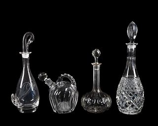 GROUP OF 4 CRYSTAL DECANTERS, SWAN FORM