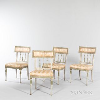 Set of Four Neoclassical-style Creme-painted and Parcel-Gilt Side Chairs