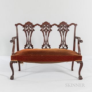 Chippendale-style Mahogany Triple Chair-Back Settee