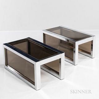 Pair of Smoked Glass and Chrome End Tables