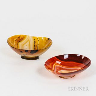 Two Carved Agate Footed Bowls