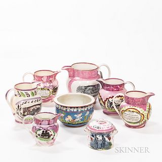 Eight Pink Lustreware Items