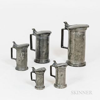 Five French Graduated Pewter Measures