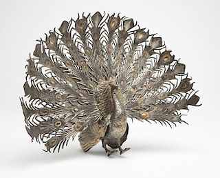 A sterling silver peacock, Israel Freeman & Sons