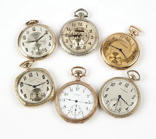A group of 6 American gold-filled pocket watches