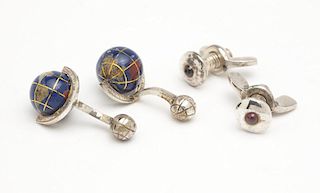 Two pairs of silver and stone cufflinks