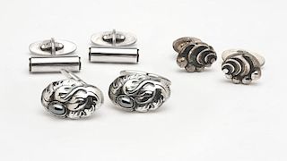 Three pairs of silver cufflinks, Georg Jensen