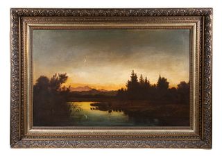 MID 19TH C. MAINE WILDERNESS LARGE LANDSCAPE PAINTING
