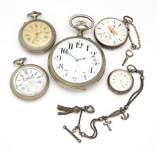 A group of 5 pocket watches