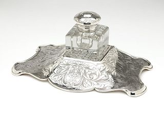 A sterling silver and cut-crystal inkwell, Gorham