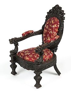An Anglo-Indian export carved hardwood chair