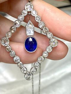 Art Deco Platinum Sapphire Diamond Necklace
