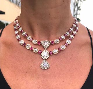 18K Burma Ruby & Rose Cut Diamond Necklace