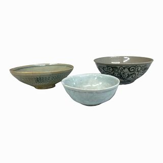 3 Antique Chinese Blue & White Porcelain Bowls