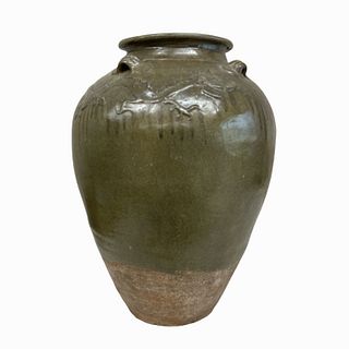 Chinese Tang Celadon Glazed Pottery Dragons Vase