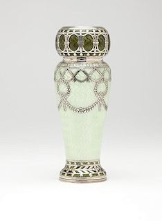 A diminutive German silver guilloche vase