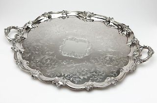Old Sheffield silver-plated handled serving tray