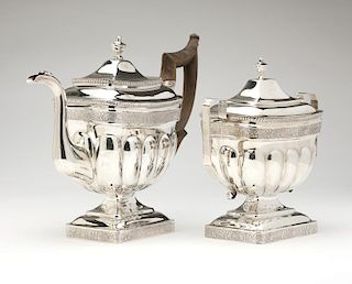An American coin silver teapot and covered sugar
