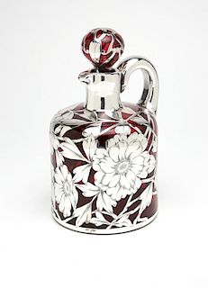 American sterling silver-overlaid red glass ewer