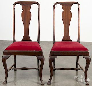 Pair of Queen Anne style mahogany dining chairs.