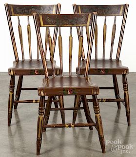 Set of six Pennsylvania painted plank seat chairs, 19th c.