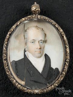 Hugh Bridport (American 1794-1868), miniature watercolor on ivory portrait of a gentleman, signed