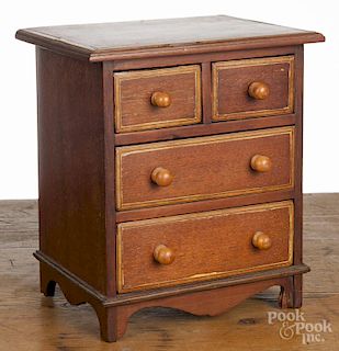 Miniature mahogany chest of drawers, ca. 1900, 10 1/4'' h., 8'' w.