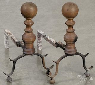 Pair of brass andirons, 19th c., 12 1/2'' h.