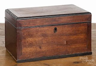 Mahogany tea caddy, early 19th c., with tin canister inserts, 5'' h., 9'' w.