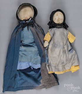 Two Lancaster County, Pennsylvania Amish cloth dolls, ca. 1900, 15 1/2'' h. and 17'' h.