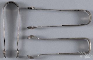Three Philadelphia silver sugar tongs, 19th c., bearing the touches of Christian Wiltberger