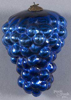 Blue grape bunch kugel ornament, 4 1/2'' h.