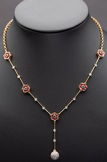 18K Gold Ruby Diamond and Emerald Necklace
