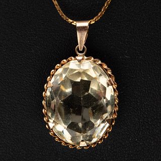 Large Citrine and 14K Gold Pendant and Chain