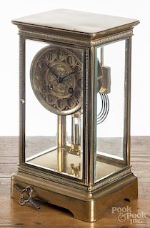 Marti & Cie brass crystal regulator clock, retailed by J. E. Caldwell, 10 5/8'' h.