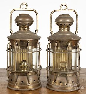 Two E. Miller brass lanterns, 17'' h.