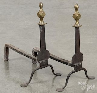 Pair of Federal knife blade andirons, late 18th c., with faceted brass finials, 15 1/2'' h.