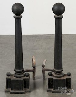 Pair of large iron andirons, early 20th c., 31 1/2'' h.