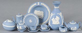 Miniature Wedgwood tea service, together with another miniature porcelain tea service.