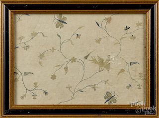 Two silkwork floral panels, early 19th c., with butterflies, 11 1/4'' x 14 1/4'' and 9 1/4'' x 13 1/4''.