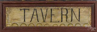 Contemporary painted pine Tavern sign, 12'' x 38 1/2''.